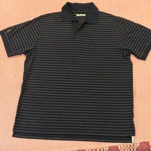 Organic Ashworth men’s med Navy / gray Striped 100% cotton Polo Shirt